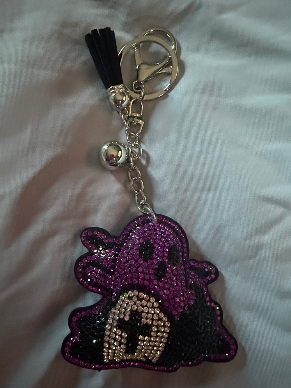 Purple Rhinestone Ghost Keychain Charm with Tassel